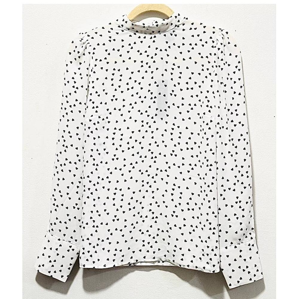 NWT: Jones New York - Women's High Neck, Semi-Sheer, Heart-Print Blouse (size S)